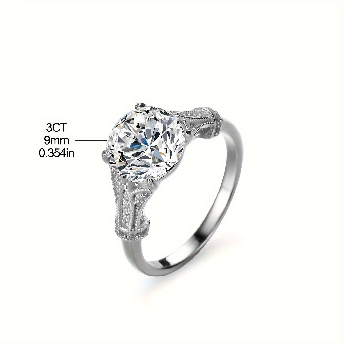 Stunning 3ct Moissanite Engagement Ring - Crafted in S925 Sterling Silver, White Gold Plated, Ideal for Weddings & Valentine's Day, Radiant Sparkle, Symbol of Promise and Eternity, Exquisite Luxury Jewelry Gift