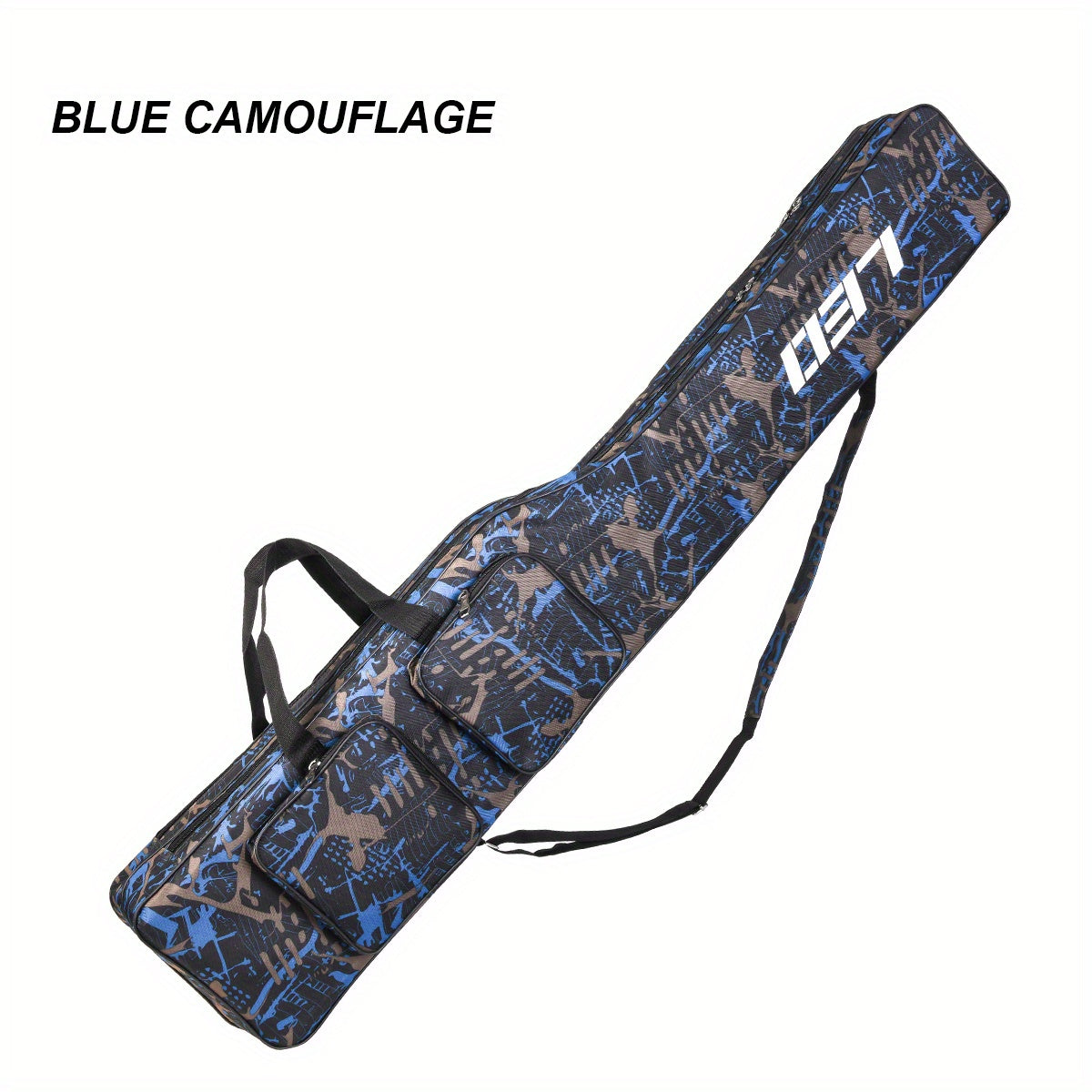 130cm/4.27ft Portable fishing rod and reel organizer. Two-layer durable Oxford storage bag for travel fishing gear.