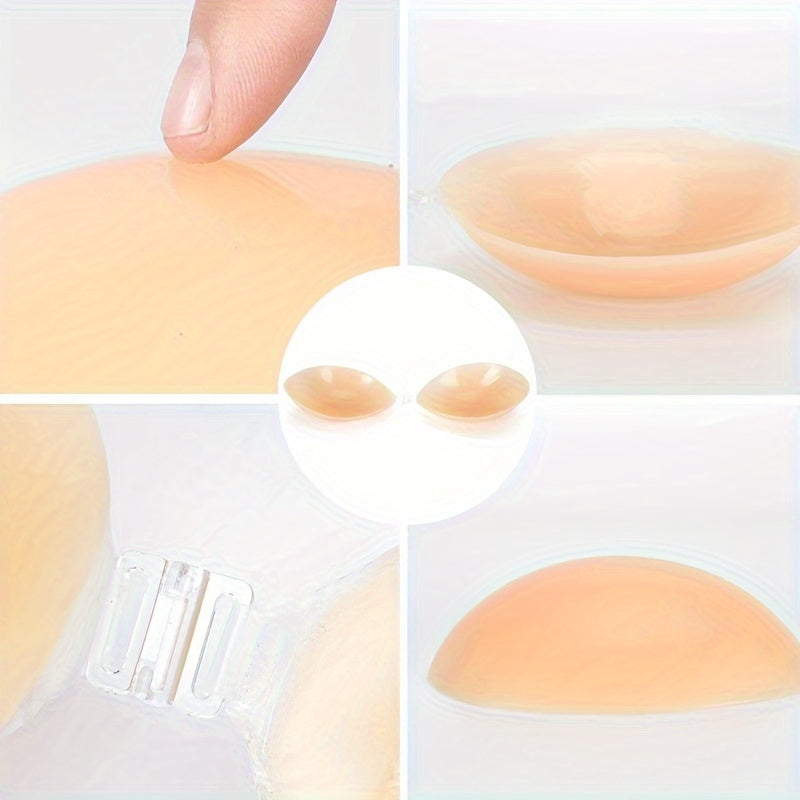 Invisible silicone strapless bra with self-adhesive backless push-up nipple covers for women. lingerie and underwear accessory.