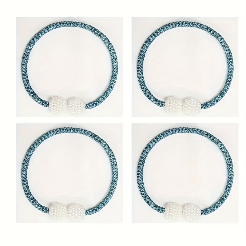 Enhance your home decor with this set of four magnetic curtain tiebacks featuring artificial pearl ball decoration. Made from contemporary style polyester weave rope, these tiebacks are perfect for securing drapes in both the bedroom and living room.