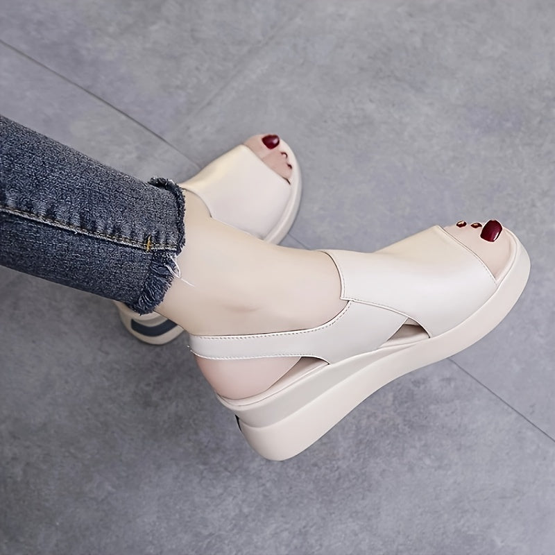 Women's platform wedge sandals with ankle buckle, open toe slip-on, man-made upper, TPU sole, hand washable for all-season comfort.