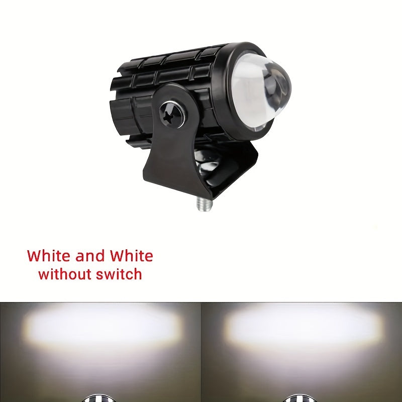 Dual-color LED mini driving lights for motorcycles and trucks, 500-800 lumens, hardwired and fits most models.