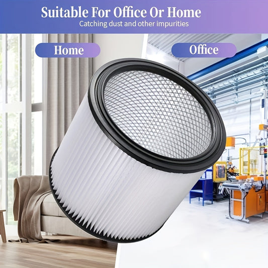 Highly efficient replacement cartridge filter for Shop-Vac models 90304, 90350, 90333, 903-04-00. Compatible with 18.93 L and larger wet/dry vacuum cleaners. Features a washable filter with metal mesh and rubber seals for optimal performance.