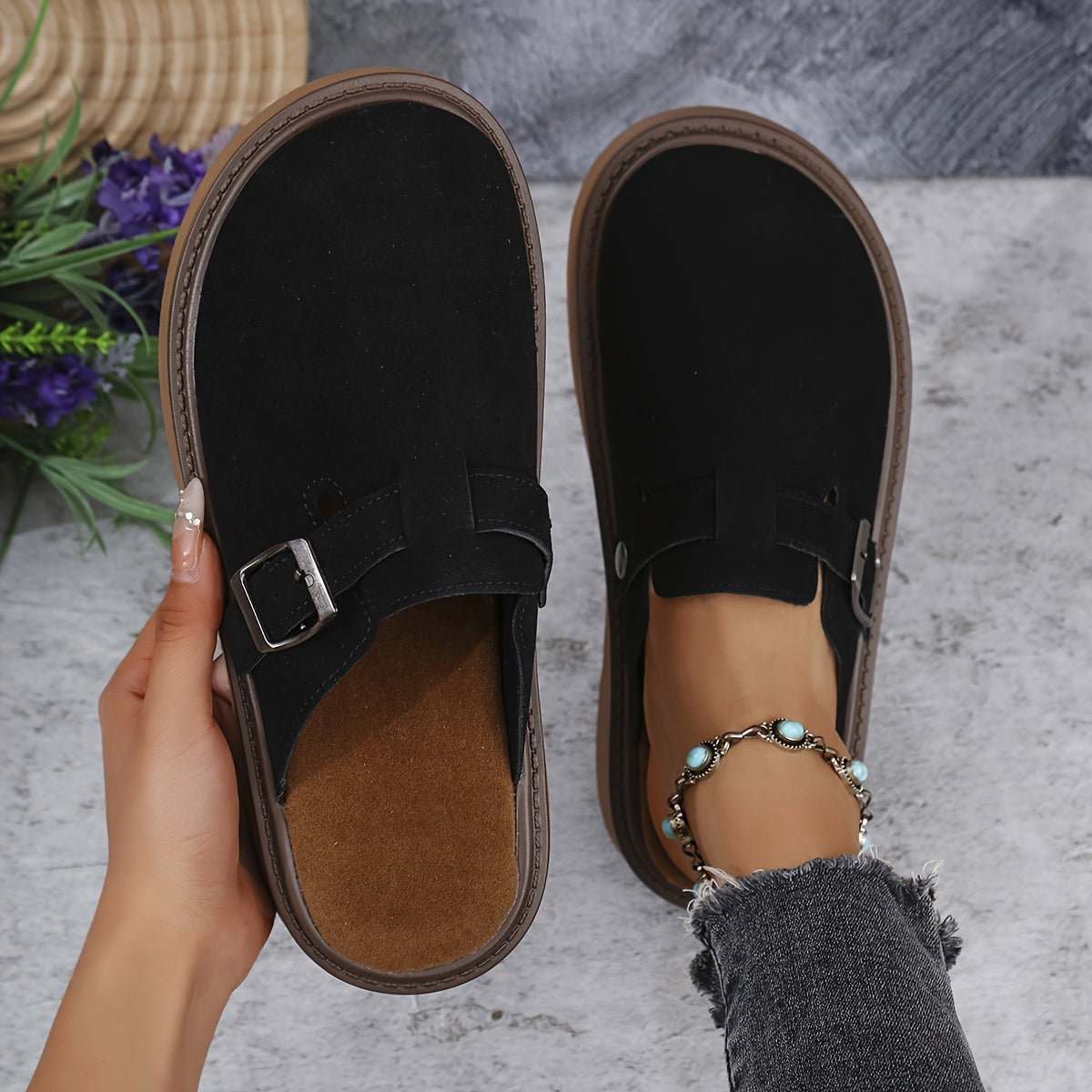 Casual buckle loafers for women with all-season comfort features, PU upper, rubber sole, flannel insole, and retro thick sole from Taizhou.