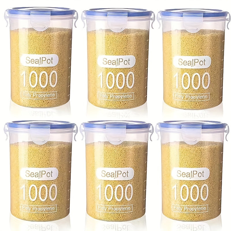 Set of 6 SealPot Round Plastic Food Storage Containers with Latch Lids - Microwave Safe, BPA-Free Canisters for Grains, Oil Capacity, No Electricity Required