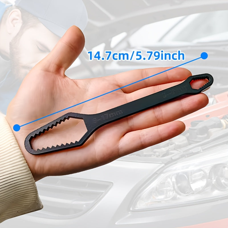 1pc Multipurpose Black 5mm Thick Torx Wrench, Adjustable Dual-Head Spanner, Wrench Size 3-17mm, Portable Tool for Automotive & Home Use.