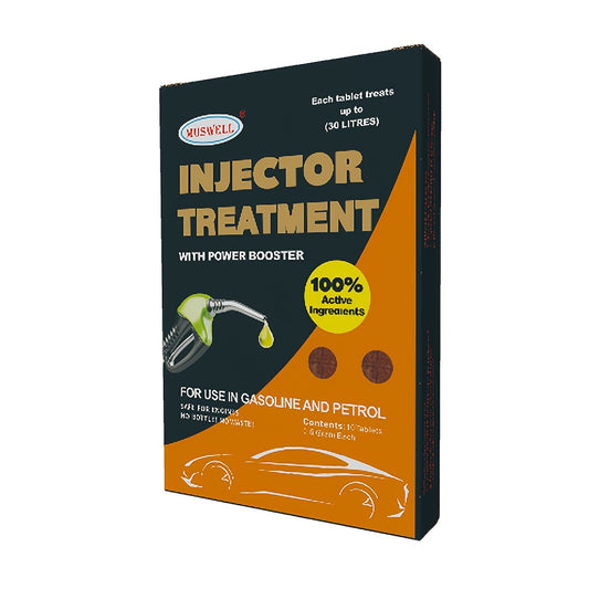 Fuel injector treatment and octane booster that improves mileage, power, and performance for gasoline and diesel vehicles, while also removing carbon deposits.