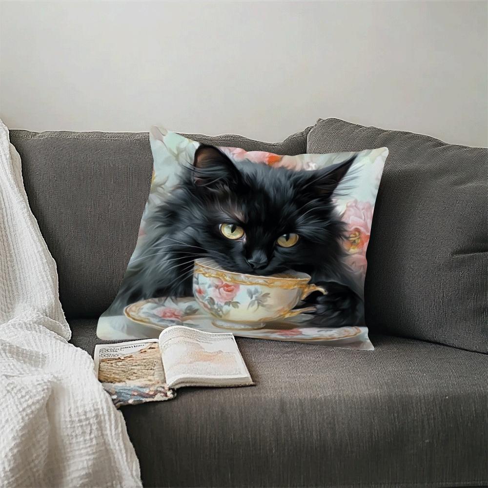 Retro Chic Cat Oil Painting Design Throw Pillow Cover, 45.01cm - Perfect for Sofa, Office Chair & Home Decor, Zipper Closure, Easy to Clean in Washing Machine (Cushion Not Included)