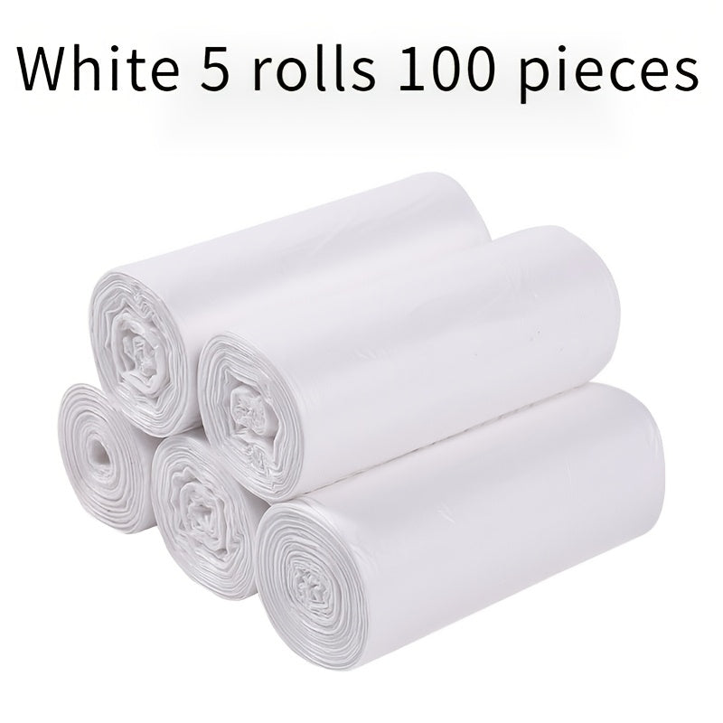 100 biodegradable garbage bags in each roll, measuring 45.01x50.01 cm. These plastic bags are multi-purpose and suitable for use in various settings such as home, kitchen, business, school, office, outdoor, bathroom, and professional use. They are