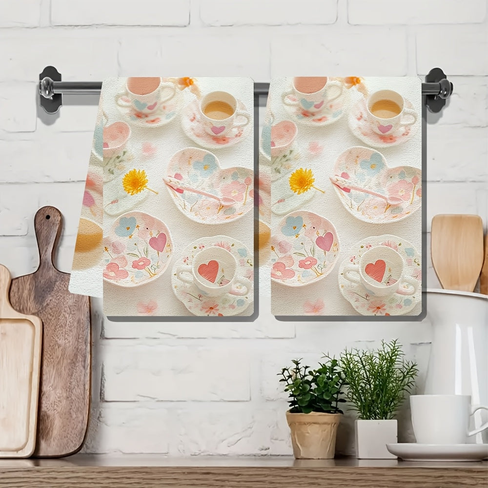 Set of 2 Ultra Soft Kitchen Towels, Love Themed Salad Plates for a Light Lunch, Highly Absorbent Dish Hand Towels for Holiday Decor, Machine Washable, 16x24 Inch - 2KYSMF1214072