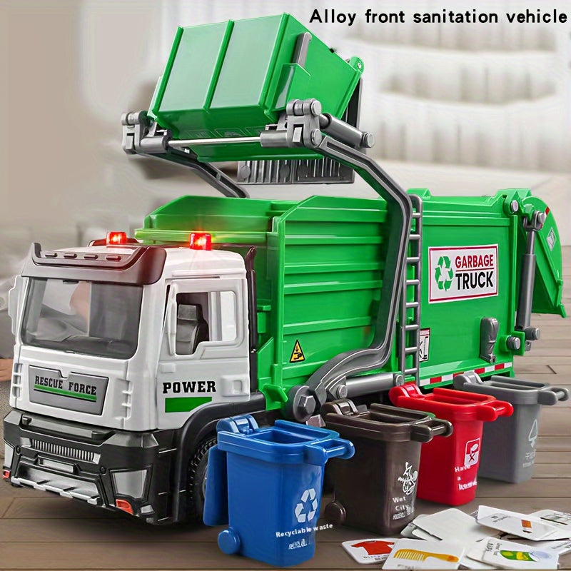 Toy garbage truck for children to simulate cleaning and sorting waste, promoting environmental sanitation and cleaning.