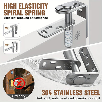 Single swinging door hinge for saloon and louvre doors, made of durable stainless steel with a self-closing mechanism. Thick 304 material for heavy-duty use. Includes one piece.