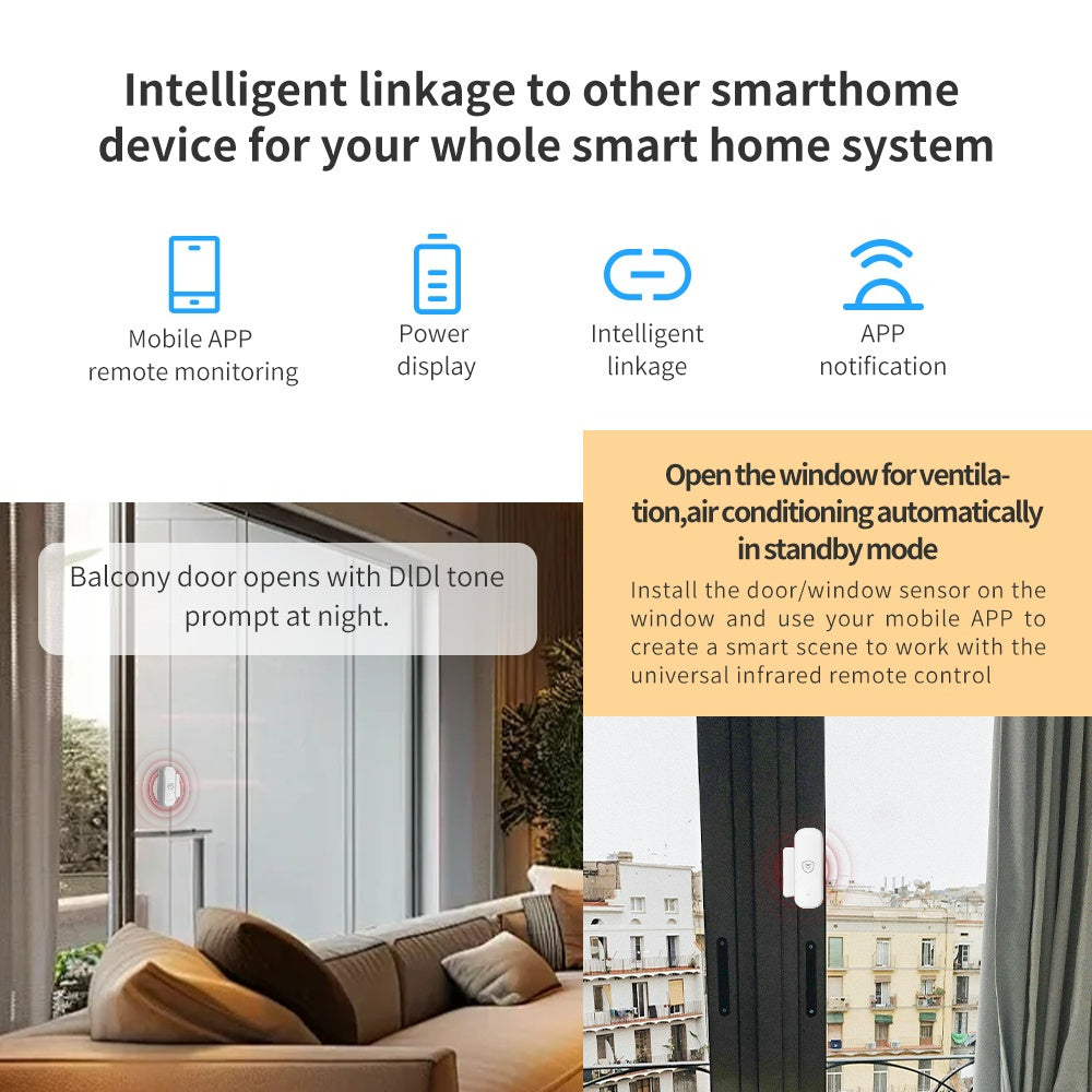 Tuya Smart Door Sensor: WiFi Security Alarm for Doors, Windows, Refrigerators - Works with Alexa and Google Assistant, Easy Installation, No Battery Needed, Pet Friendly, Drawer Fence, Home