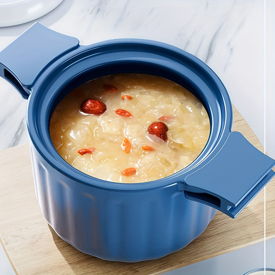 Novelty Textured Ceramic Soup Pot with Yellow Lid - Ideal for soups, stews, and porridges - Heat-resistant and non-stick cookware for home use - Versatile for use in rice cookers and warming jars.