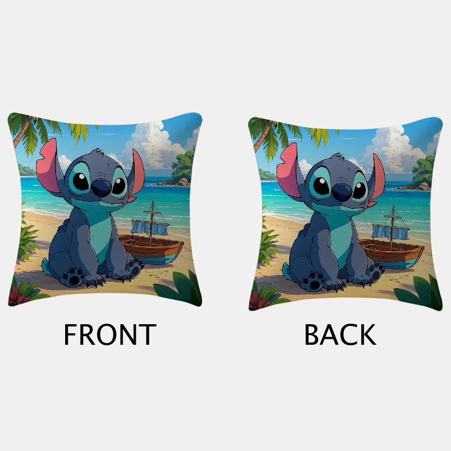 Two-pack of Disney Stitch beach scene throw pillow covers for both indoor and outdoor living room decor, featuring traditional style cushion cases.