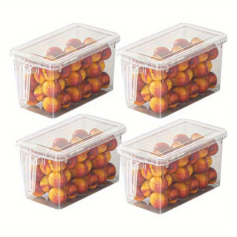 4-piece versatile kitchen storage boxes with large capacity, sealed and fresh-keeping design, made of food-grade transparent plastic material. Can be stacked in refrigerator cabinets