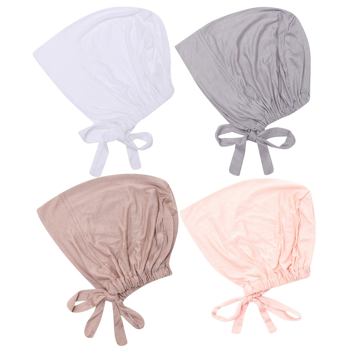 Adjustable Modal Undercap Set includes 4pcs of breathable, stretchy lace-up inner hijab caps for women in solid colors.