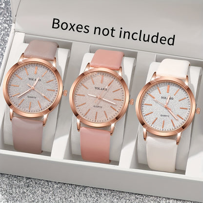 Set of 3 stylish women's PU leather quartz wrist watches - accurate movement, chic design, ideal gift for her - no box included