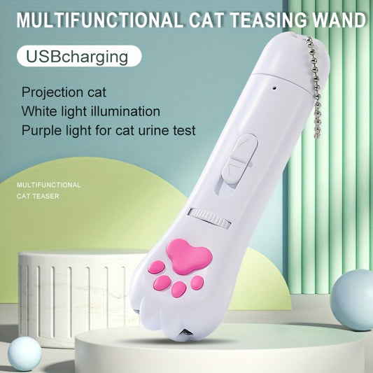 USB Rechargeable Interactive Cat Teaser Wand with Multi-Pattern Projection Lighting for Playful Cats