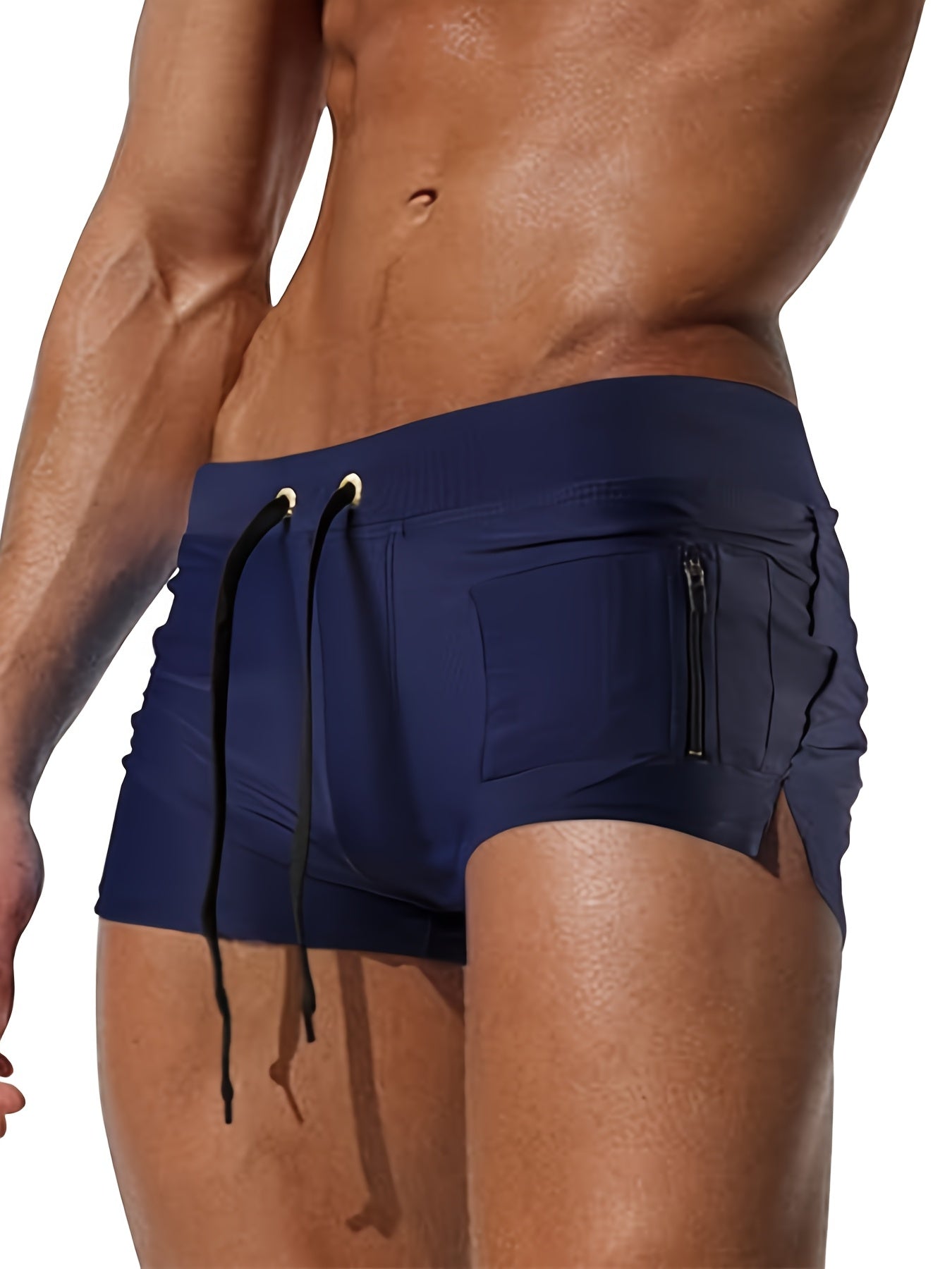 Oudasi Men's Quick-Dry Swim Trunks with Zipper Pocket - Stretchy Nylon & Elastane, Solid Color, Drawstring Waistband perfect for Beach & Pool.