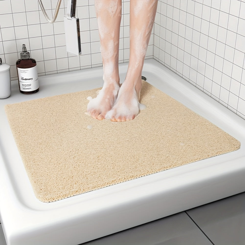 Non-slip bathroom mat with foaming loofah base, waterproof, 53.34*53.34cm.