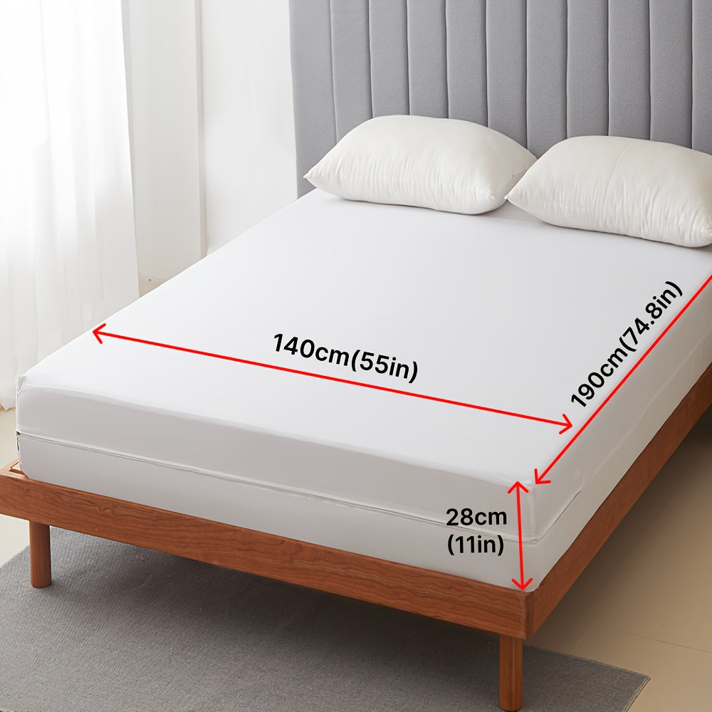 1 piece of fully enclosed waterproof mattress cover with zipper. (No pillowcase included) This dust-proof mattress protector is designed with solid color deep pocket fitted sheet for double bedroom. Available in white or grey.