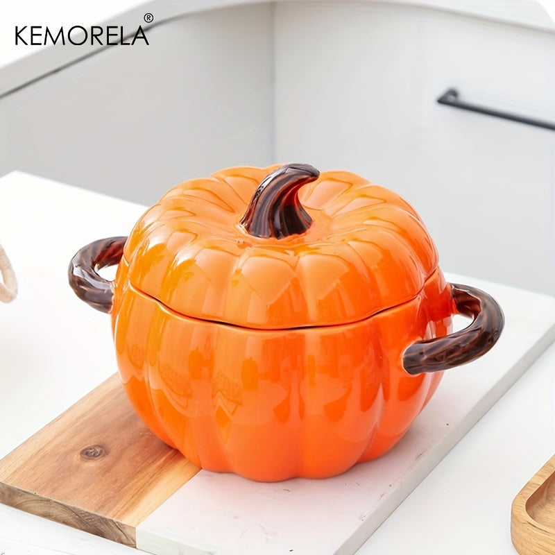 Introducing the KEMORELA 50oz Large Ceramic Pumpkin Pot with Lid! This versatile pot is ideal for adding a festive touch to your Halloween, Thanksgiving, and Christmas decor. Perfect for baking, serving, and storing your favorite dishes. Upgrade your