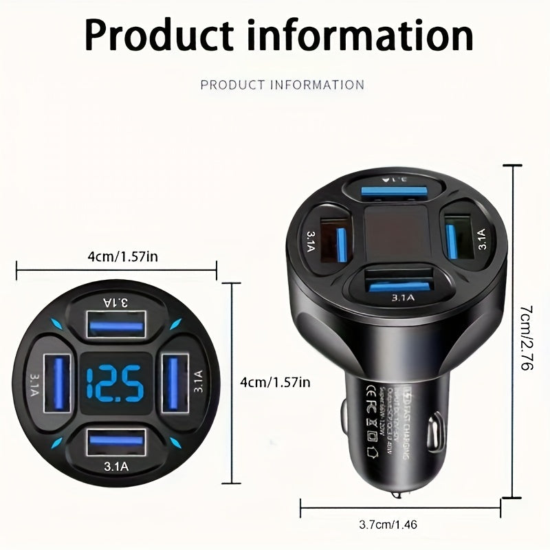 4-в-1 USB автомобильное зарядное устройство с быстрой зарядкой 3.1A через 4 порта.