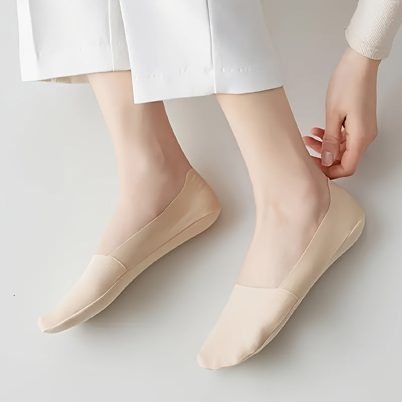 5 pairs of solid ice silk socks for women, non-slip and breathable low cut invisible socks.