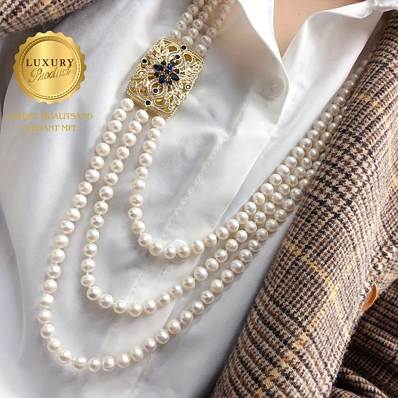 Exquisite Multi-Strand Freshwater Pearl Necklace for Women - Elegant Sweater Chain, Perfect for Daily Wear and Special Occasions, Authentic Pearls without Plating, Gift Box Included