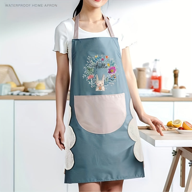 Waterproof, oil-resistant kitchen apron made of durable PVC material with hand wipe pocket. Ideal for cooking, gardening, and household use in the living room. No battery required.