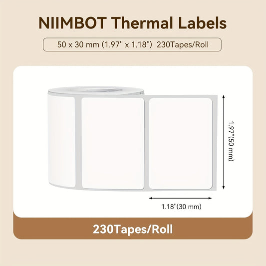 Compatible Thermal Transfer Labels for NIIMBOT B1/B21/B3S, 50x30mm, 230 Labels/roll, Waterproof, Oil-Resistant, White PVC Tape, 1 Roll