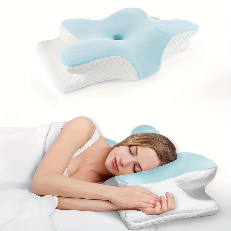 1pc Butterfly-Shaped Neck Pillow for Relaxing Sleep, Cooling Orthopedic Pillow, Hand Washable, Grey, Contoured Design for Neck Alignment & Pressure Relief.