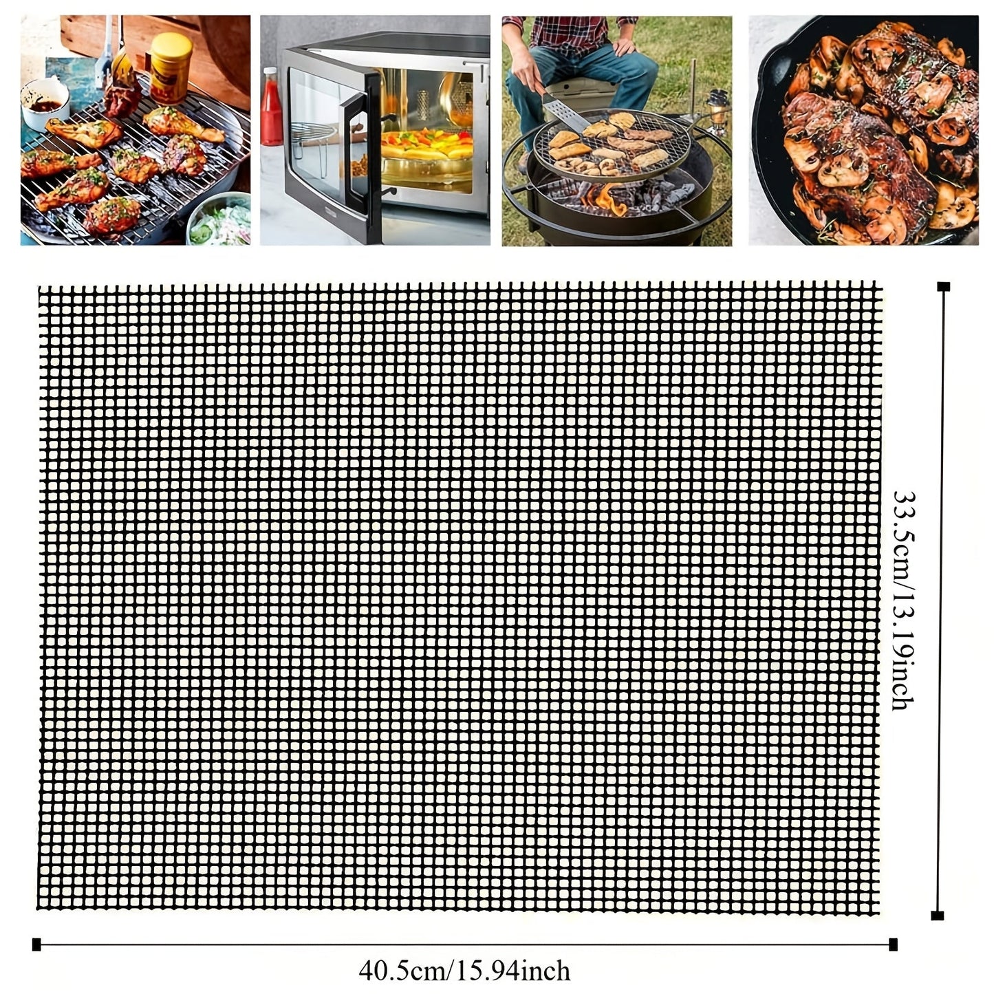 Set of 2 Non-Stick Glass Fiber Grill Mesh Mats - Reusable Grilling Accessories Safe for Use with Food on Outdoor Charcoal, Gas, and Electric Grills