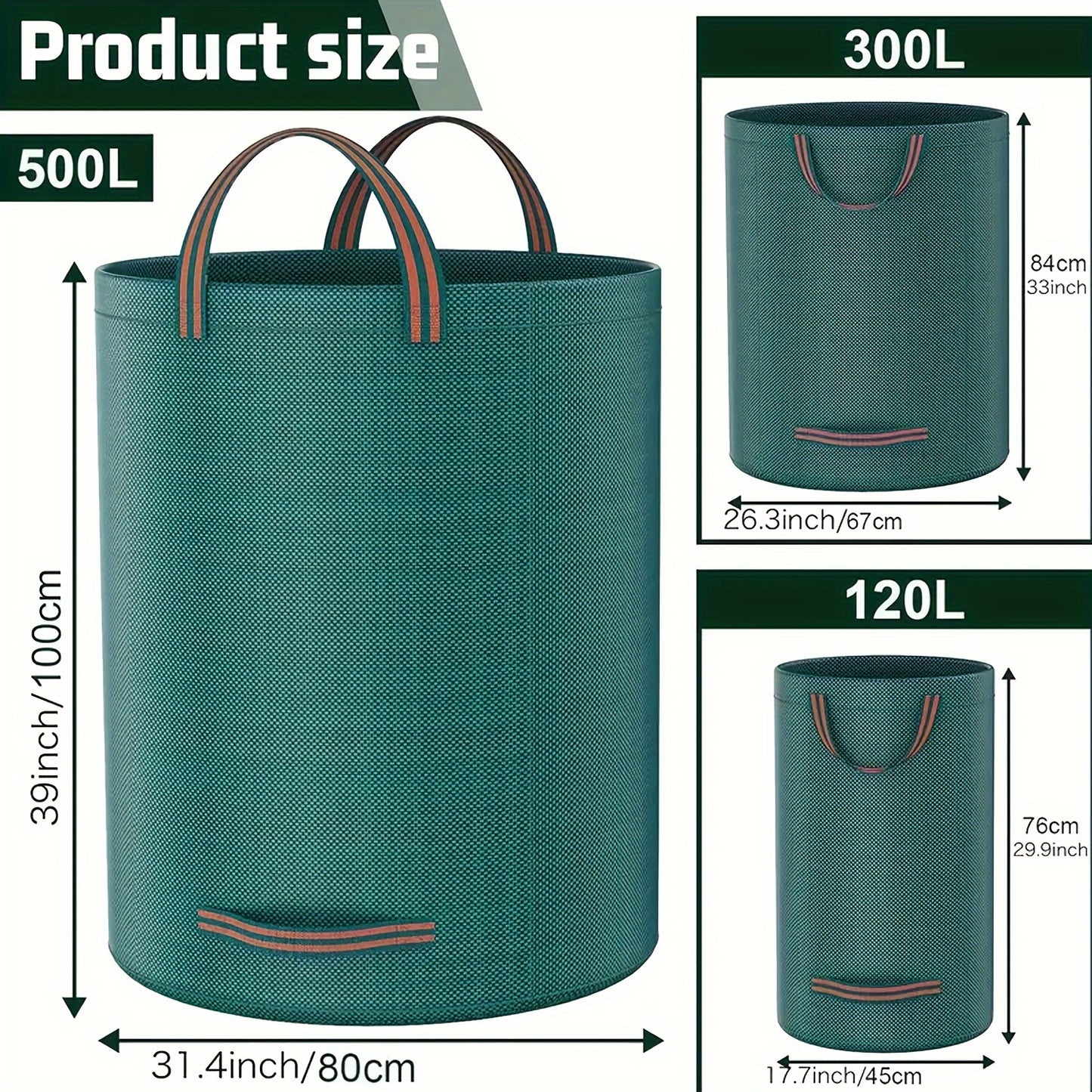 1pc Durable Garden Leaf Bag - 300L/500L/120L Reusable Yard Waste Sacks, Waterproof PP Material, Outdoor Compost Bin with Handles