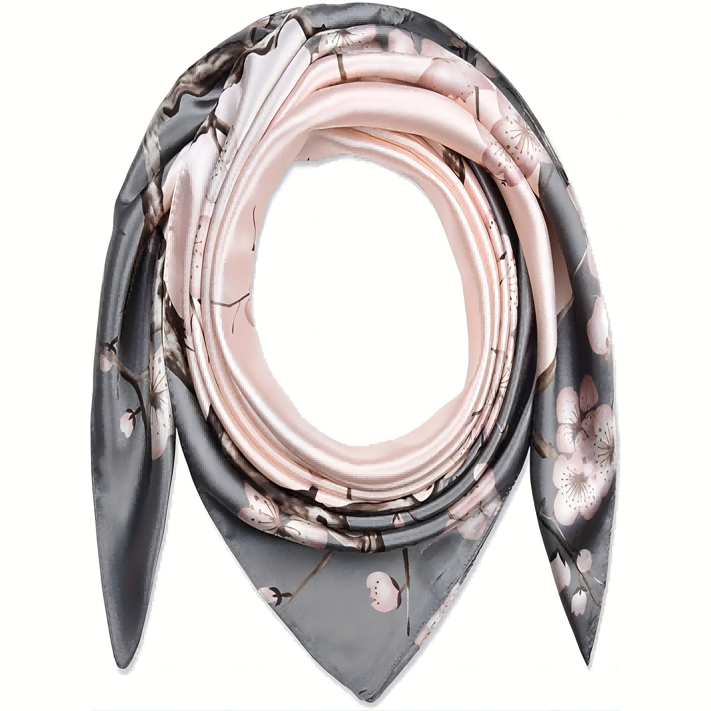 Floral printed scarf for women, soft satin finish, lightweight, stylish shawl in pink with deer and bird design. Perfect for casual outings, sun protection, and artistic style.