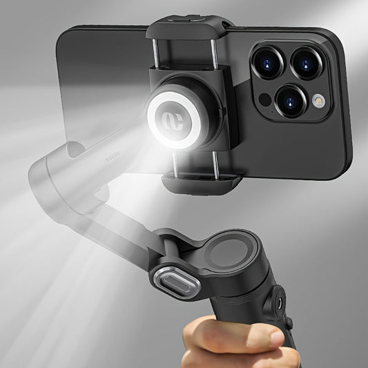 AOCHUAN Smart X Smartphone Gimbal Stabilizer with Built-in LED Light, 3-axis Foldable, Suitable for Vlogging on iPhone and Android.