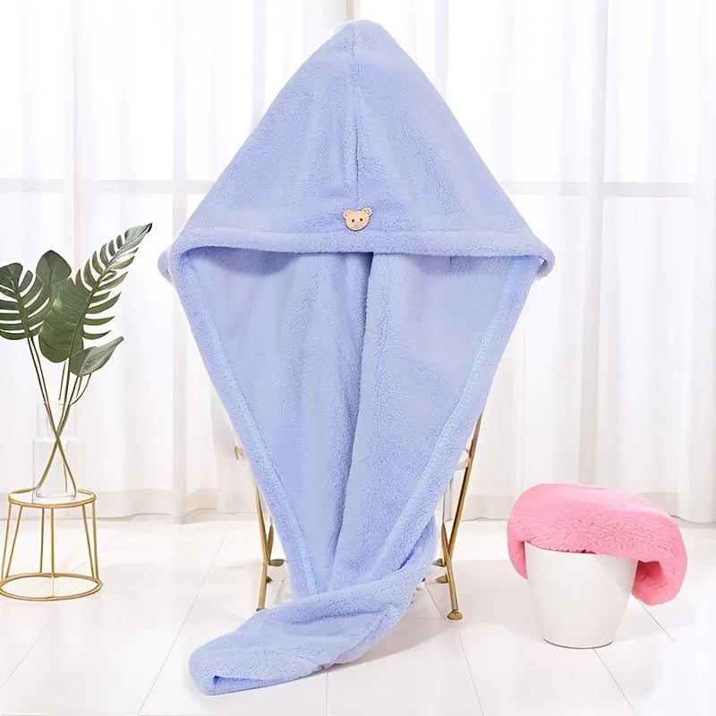 Lightweight cotton hair towel wrap for women with quick-dry knit fabric, hooded design for easy wear, ideal for bathroom use.