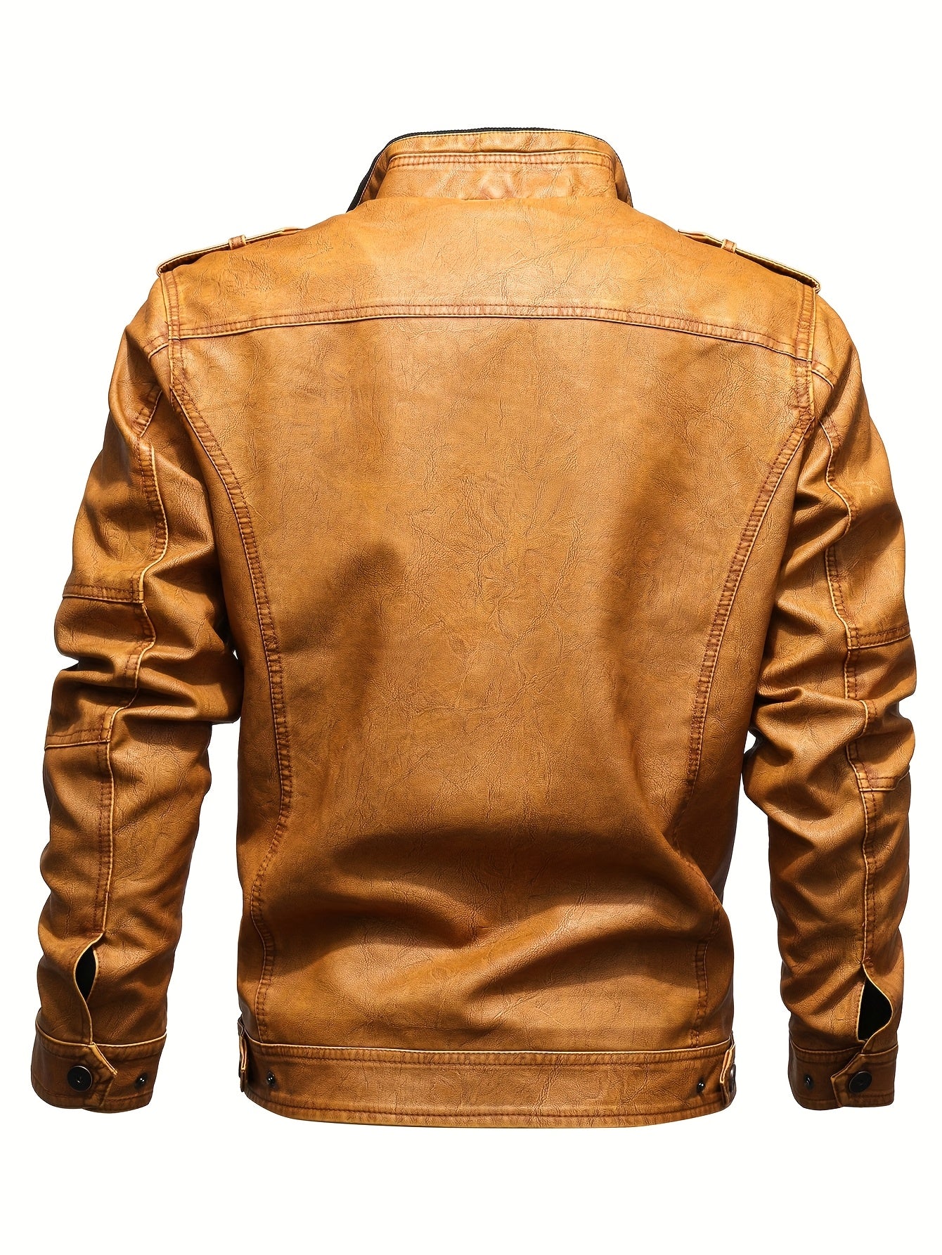 Men's Retro Motorcycle PU Jacket with Long Sleeves, Zipper, and Multi-Pockets, Perfect for Autumn and Winter.