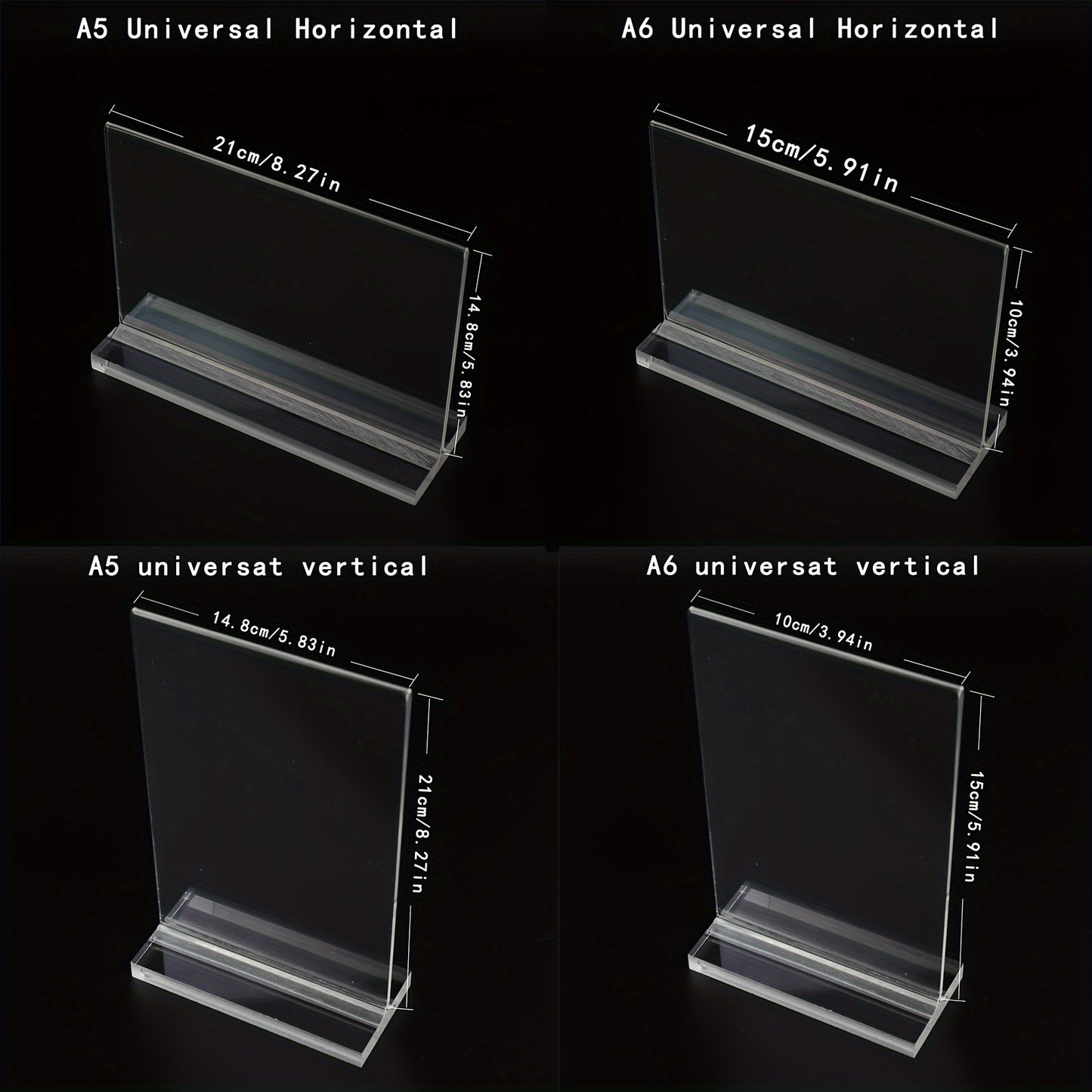 4 Acrylic Sign Holders for A5 & A6 Labels, Transparent Display Stands for Desk/Counter