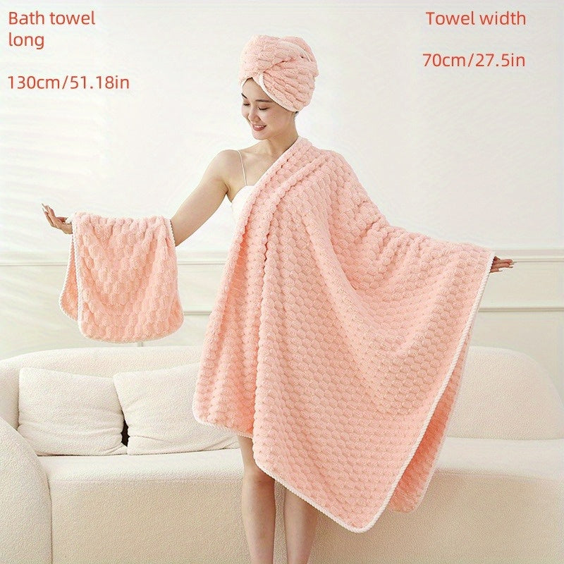 Large pink coral fleece bath towel that is ultra-soft, absorbent, lint-free, and stylish. Perfect for a cozy post-shower experience.