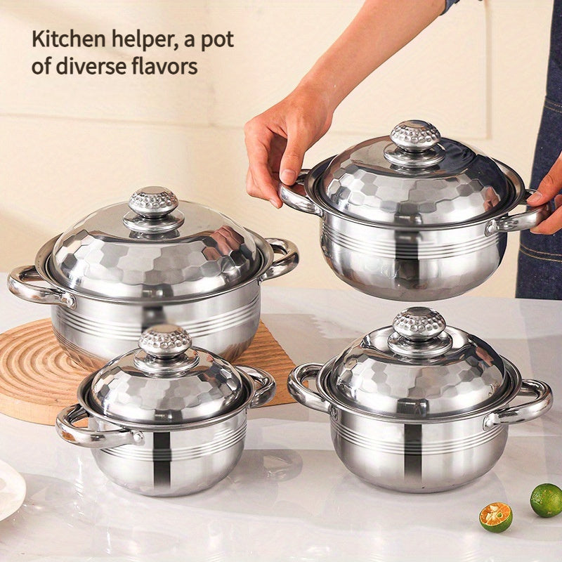 Stainless Steel Cookware Set - 8 Pieces Including Lids, Essential for Stovetop Cooking, Elegant Double-Handled Soup Pot, Great Gift Idea, Durable Stainless Steel, Must-Have Kitchen Essentials