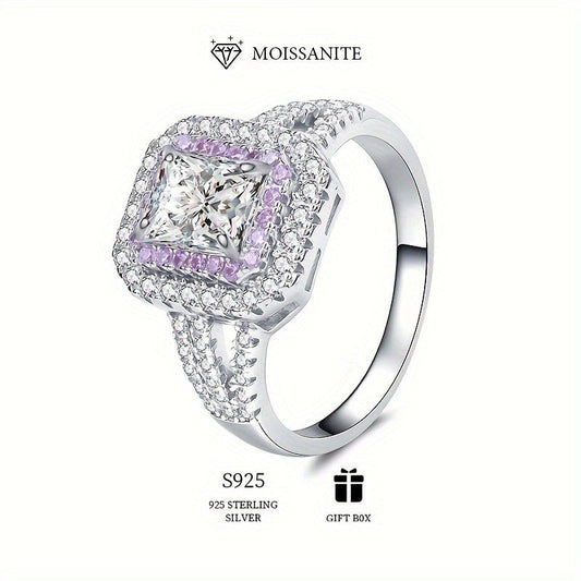 S925 Sterling Silver Luxury Halo Ring featuring a dazzling 2 Carat Square Cut Moissanite, perfect for engagements or special occasions. Hypoallergenic and ideal for parties and banquets, this stunning piece comes with a Moissanite Certificate and an