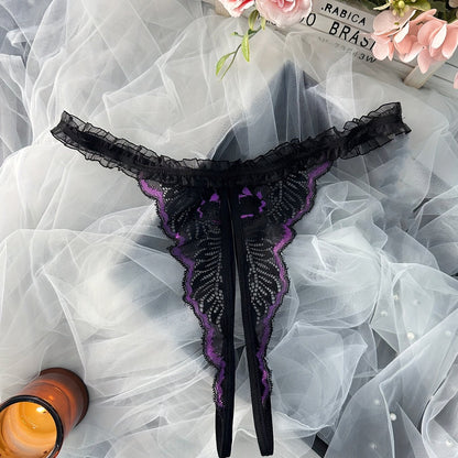 Sexy low waist panties with open crotch charm design