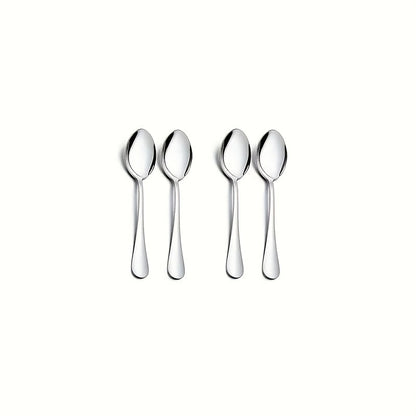 Set of 12 mini stainless steel coffee spoons, measuring 13.46cm in length. Perfect for use with espresso and desserts at home, restaurants, or cafes. These spoons are dishwasher safe, with a polished silvery finish. Ideal for use as espresso accessories