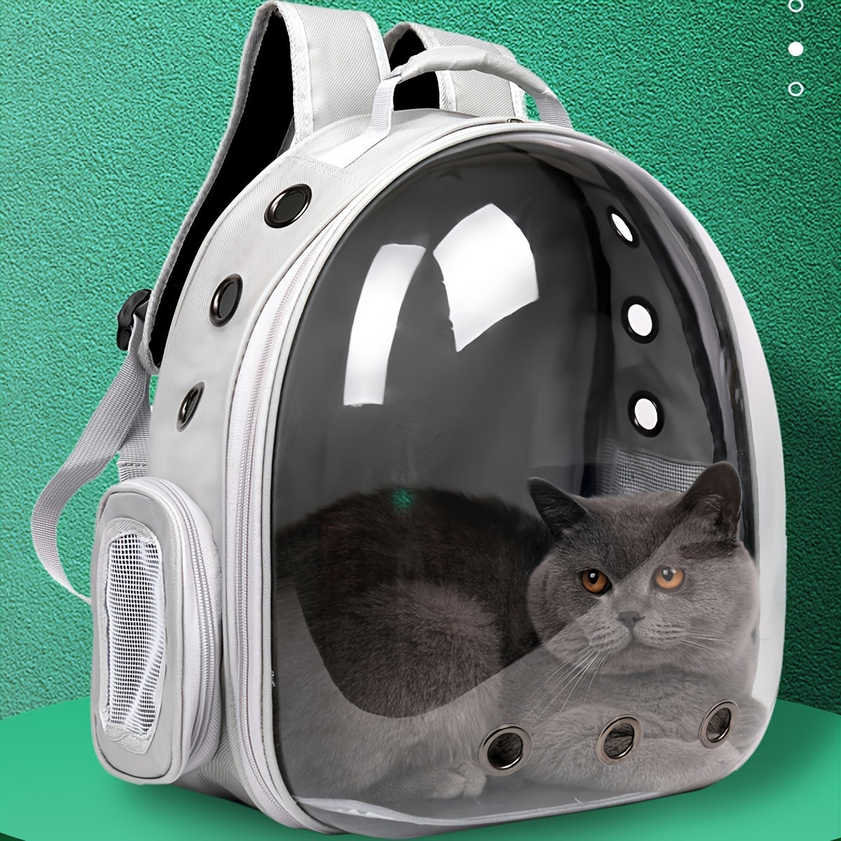 Transparent cat backpack carrier with zipper closure - breathable and comfortable space capsule design for pets.