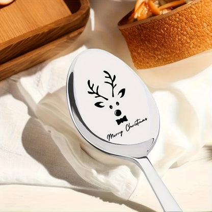 Long-handled coffee scoop made of stainless steel, featuring a laser-engraved reindeer design. This multipurpose spoon is perfect for holiday-themed gifts for Christmas, Halloween, Easter, Thanksgiving, Ramadan. Includes 1 piece.