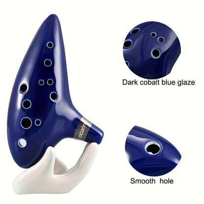 FF Bonfires 12 Hole Ceramic Ocarina Flute in Blue with Carrying Case and Accessories