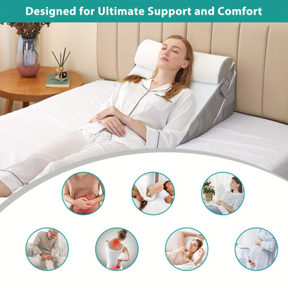 Set of 3 bed wedge pillows for back support after surgery and to prevent acid reflux.