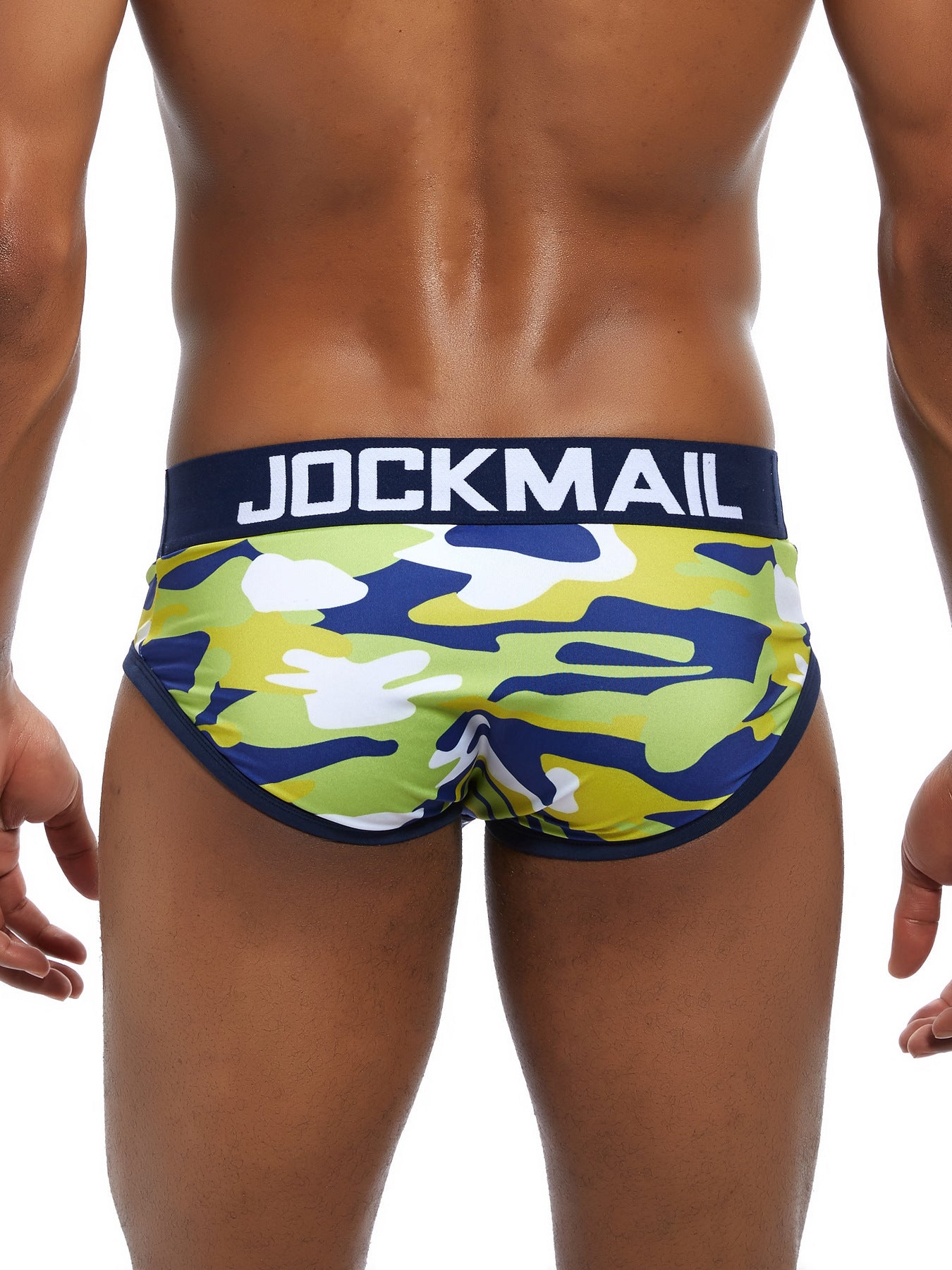 JOCKMAIL Men's Camo Print Low-Rise Briefs - Stretchy, Breathable Polyester Blend Underwear with Triangle Contrast Trim